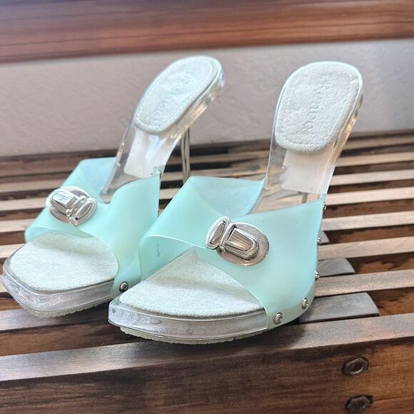 Vintage Shoes - Vintage Y2K Teal and Acrylic Heels